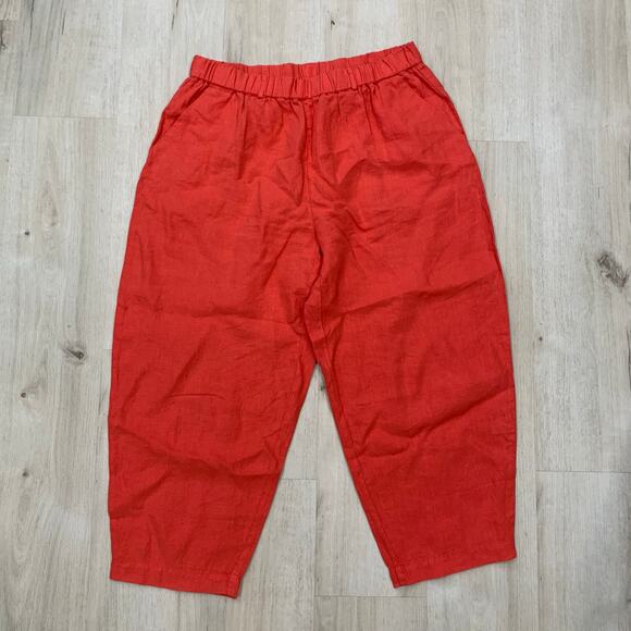 POETRY 100% Linen Cropped Trousers sz 14 Orange Red VY55 Lagenlook Beachy Coral - Picture 1 of 10